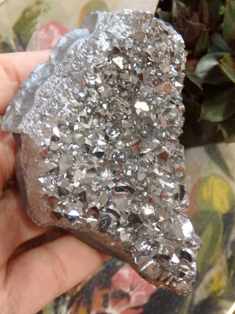 Sparkles Silver Aura Quartz Cluster Specimen - Earth Family Crystals