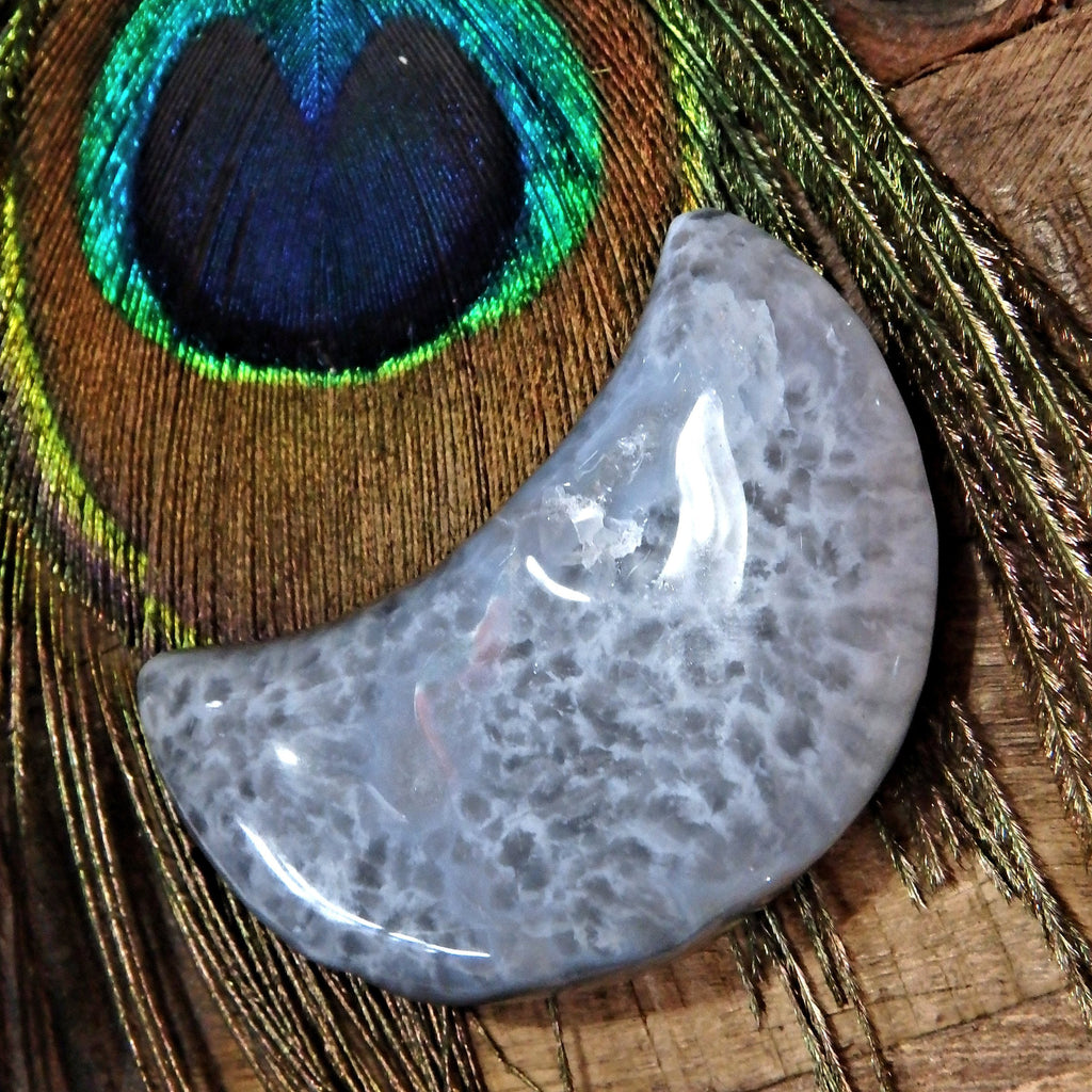 Adorable Druzy Sparkle Silver Aura Quartz & Agate Geode Crescent Moon Carving - Earth Family Crystals
