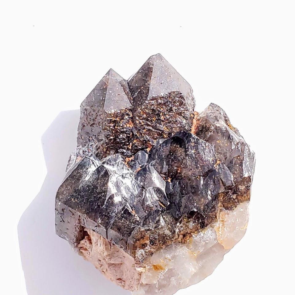 Natural Self Healed Elestial Smoky Quartz Cluster With Feldspar Inclusions From Malawi - Earth Family Crystals