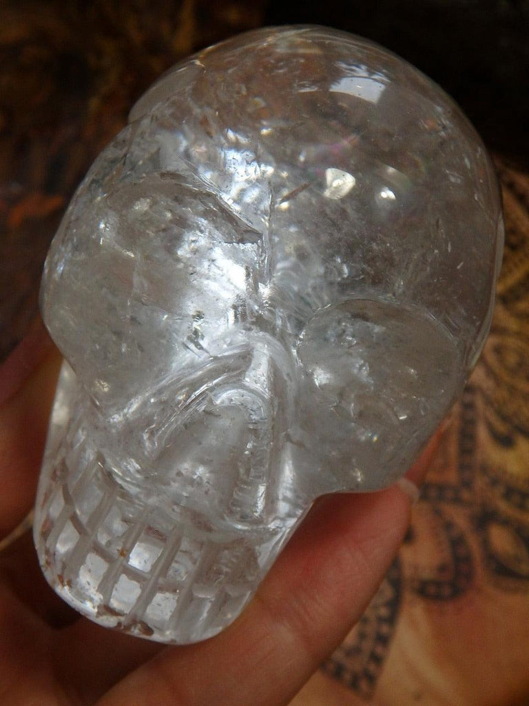Fascinating Rainbows! Large & Stunning Clear Quartz Skull Carving - Earth Family Crystals