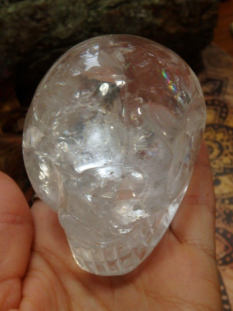 Fascinating Rainbows! Large & Stunning Clear Quartz Skull Carving - Earth Family Crystals