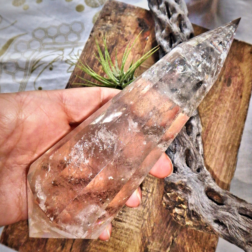 Long Large & Beautiful Slightly Smoky Quartz Vogel Carving From Brazil - Earth Family Crystals