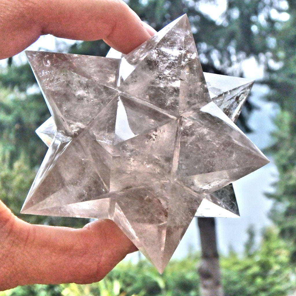 XL 12 Pointed Star Double Merkaba (Stellated Dodecahedron) Smoky Quartz From Brazil - Earth Family Crystals