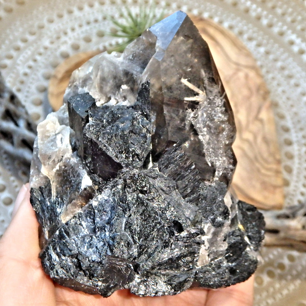 Synergy Smoky Quartz & Black Tourmaline With Self Healing & White Rutile Flower Burst - Earth Family Crystals