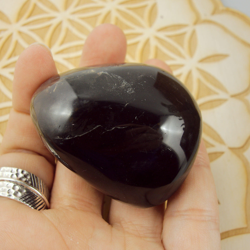 Deep Chocolate Brown Shiny Smoky Quartz Palm Stone1 - Earth Family Crystals
