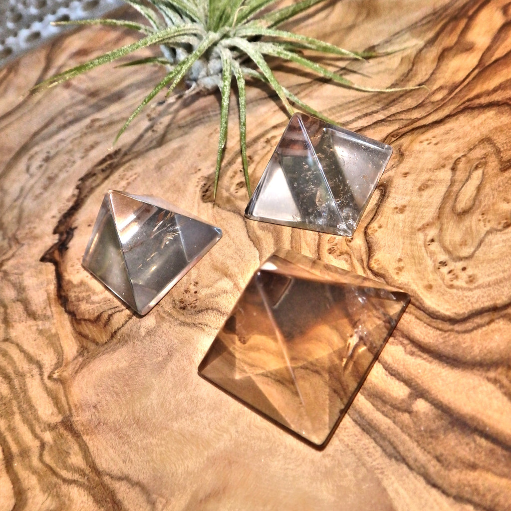 Manifestation Smoky Quartz 3 Pyramid Carving Set - Earth Family Crystals