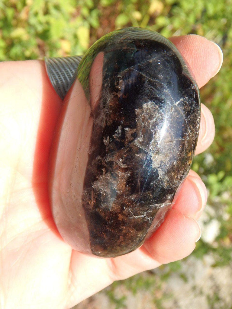 Deep Dark Chocolate Brown Smoky Quartz Palm Stone REDUCED - Earth Family Crystals