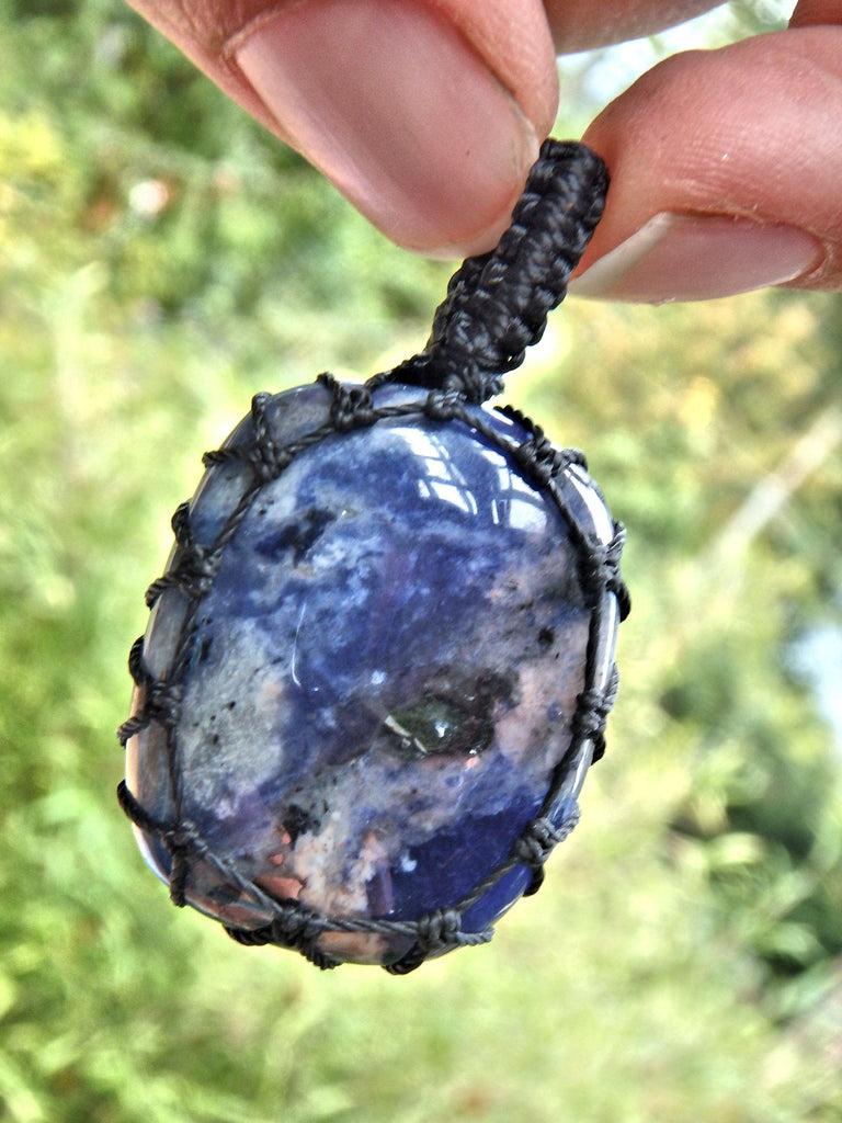 Cloudy Blue Sodalite  Macrame Wrapped Pendant - Earth Family Crystals