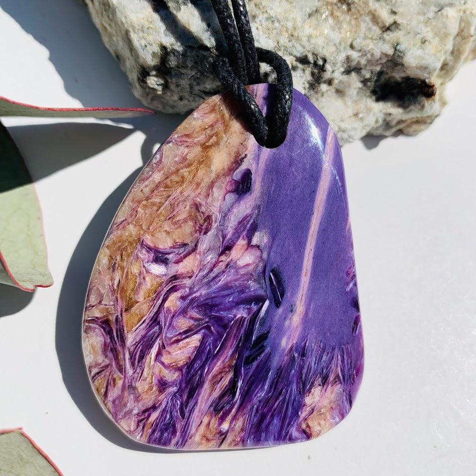 Stunning Silky Purple Chunky Charoite Pendant on Adjustable Cotton Cord #2 - Earth Family Crystals