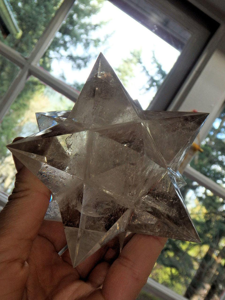 XL 12 Pointed Star Double Merkaba (Stellated Dodecahedron) Smoky Quartz Specimen - Earth Family Crystals