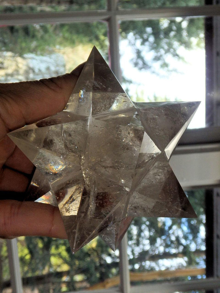 XL 12 Pointed Star Double Merkaba (Stellated Dodecahedron) Smoky Quartz Specimen - Earth Family Crystals