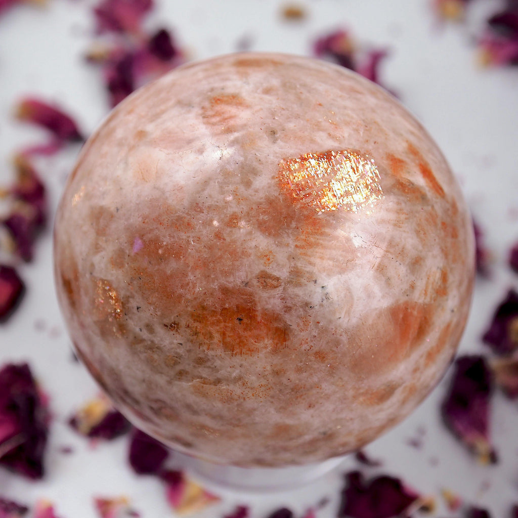 Beautiful Golden Sparkle Orange Sunstone Sphere Carving #1 - Earth Family Crystals