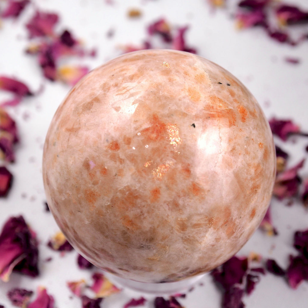 Beautiful Golden Sparkle Orange Sunstone Sphere Carving #2 - Earth Family Crystals