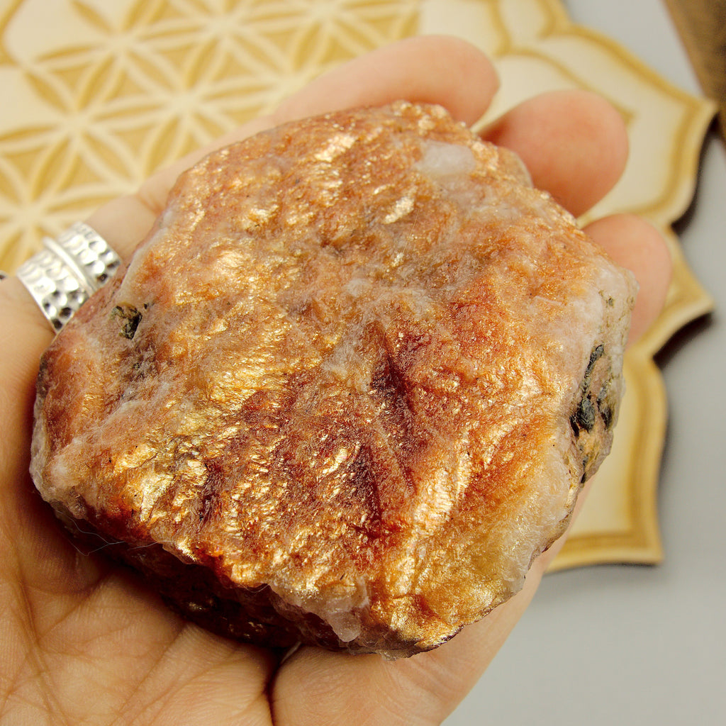 Chunky Extreme Flash Lava Gold Fire Orange Sunstone Raw Specimen From India - Earth Family Crystals
