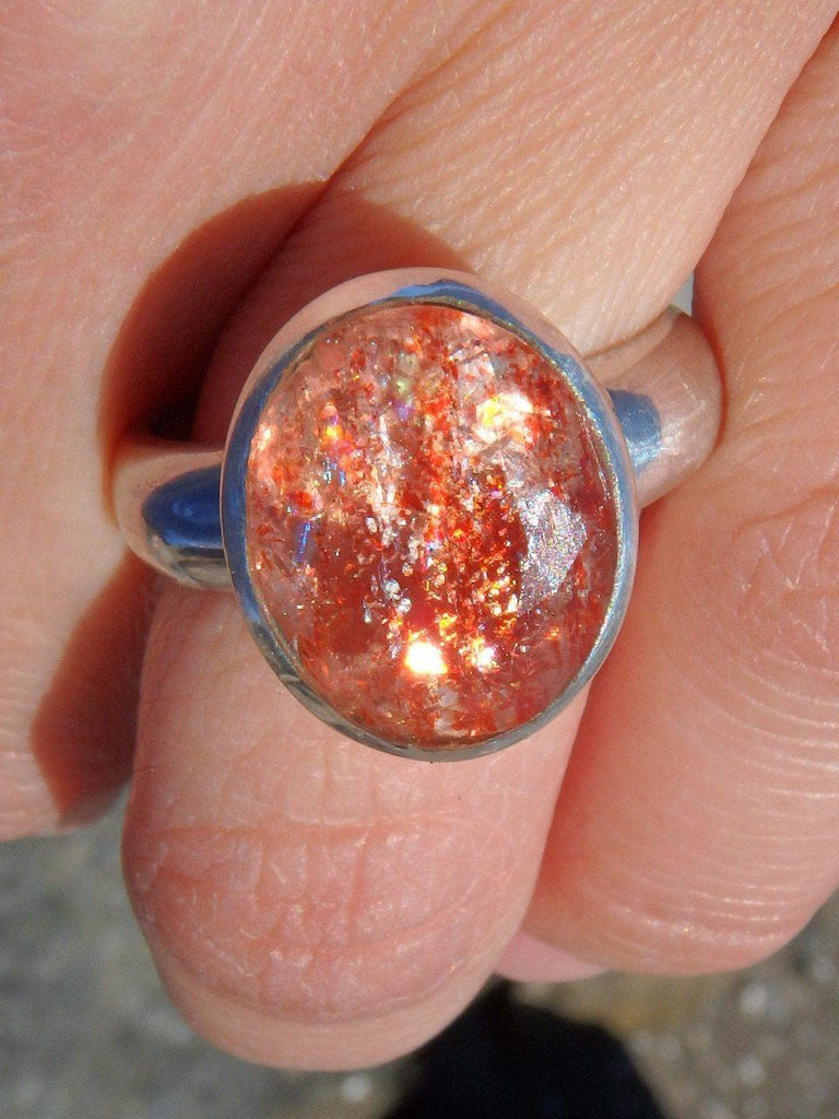 AA Grade~ Breathtaking Faceted Sunstone With Rainbow Sparkle Ring in Sterling Silver (Size 8.5) - Earth Family Crystals