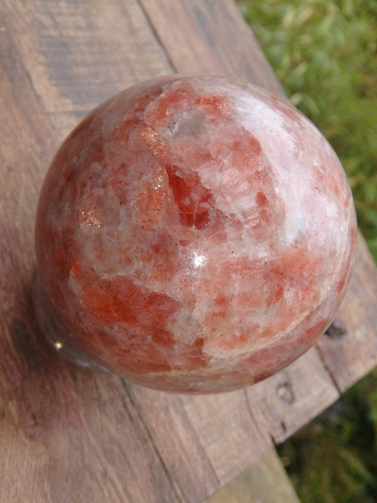 Fire Orange Sparkle Flash Sunstone Sphere Carving - Earth Family Crystals