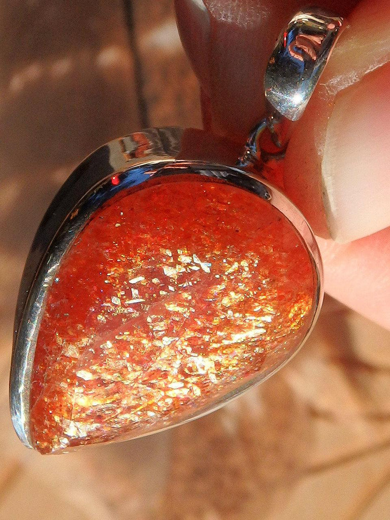 High Quality Lava Gold Fire Sparkle  Sunstone Pendant in Sterling Silver (Includes Silver Chain) - Earth Family Crystals