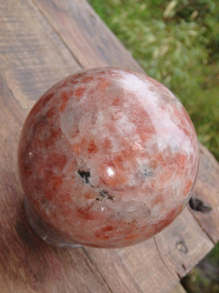 Fire Orange Sparkle Flash Sunstone Sphere Carving - Earth Family Crystals