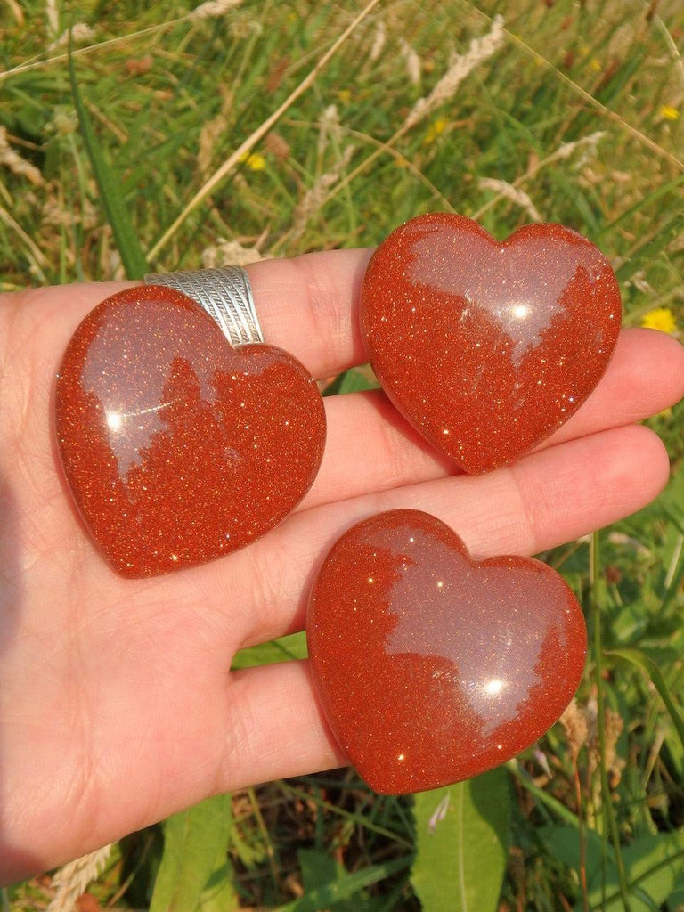 Gorgeous Sparkle Orange Goldstone Hand Held Love Heart - Earth Family Crystals