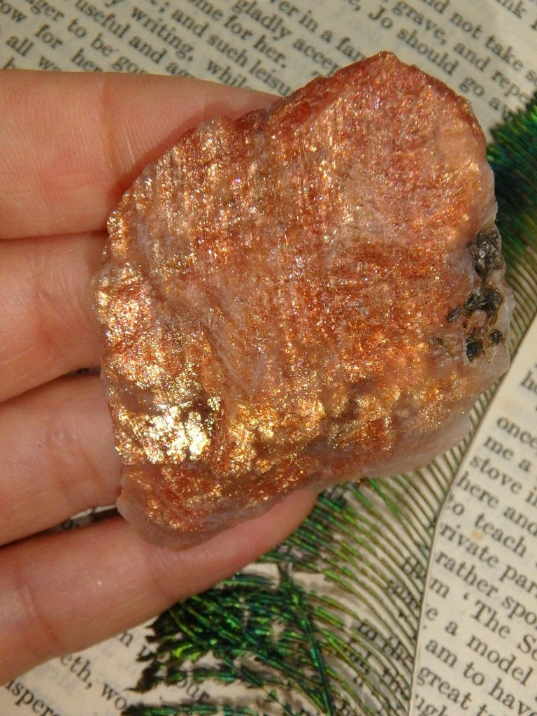 Lava Gold Fire Raw Orange Sunstone Hand Held Specimen - Earth Family Crystals