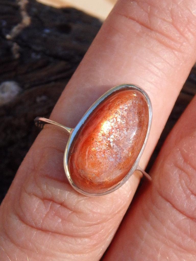 Vibrant Orange Sunstone Gemstone Ring In Sterling Silver (Size 4.5) - Earth Family Crystals