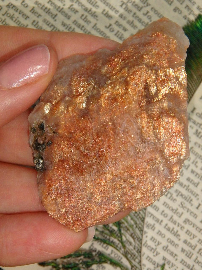 Lava Gold Fire Raw Orange Sunstone Hand Held Specimen - Earth Family Crystals