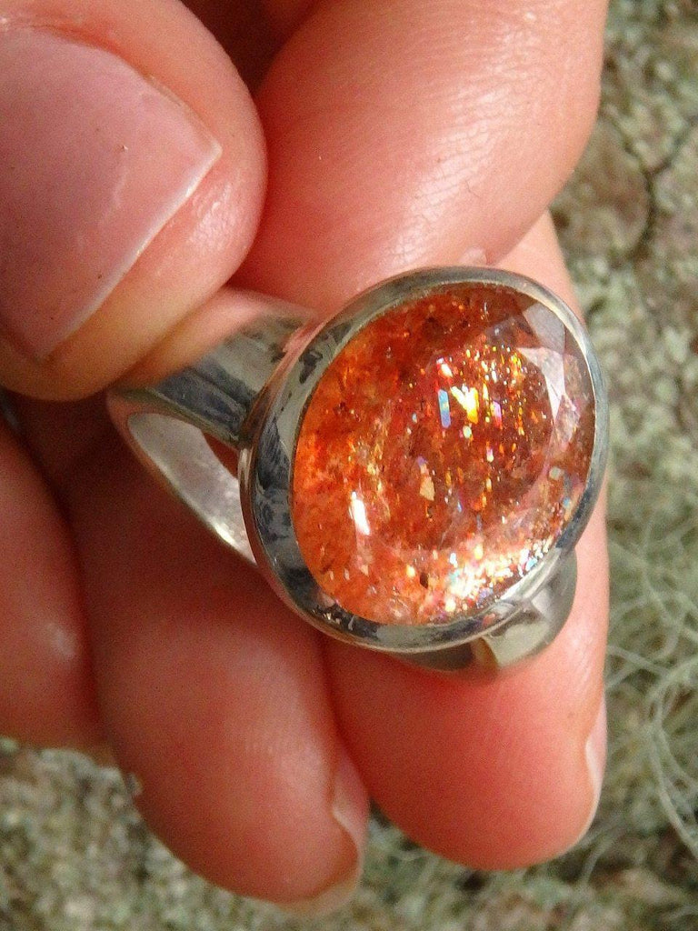 AA Grade~ Exquisite Color Depth Faceted Sunstone Ring In Sterling Silver (Size 7.5) - Earth Family Crystals