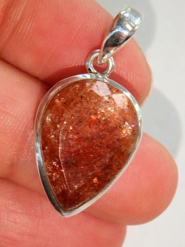 AA Grade Orange Shimmer Sunstone Faceted Pendant in Sterling Silver (Includes Silver Chain) - Earth Family Crystals