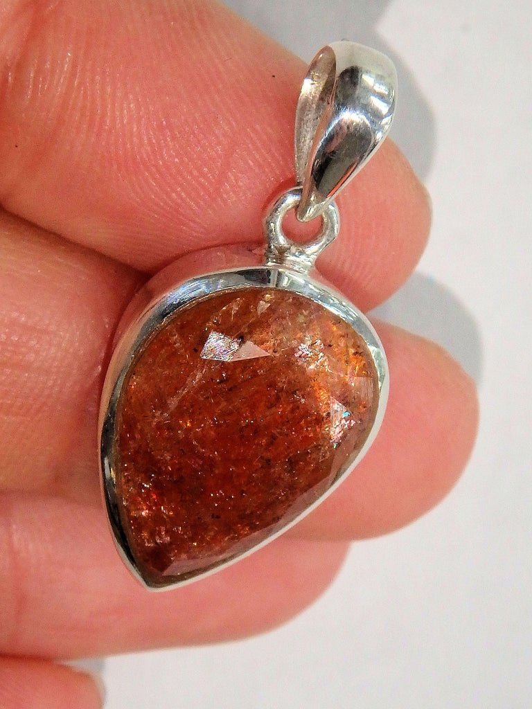 AA Grade Orange Shimmer Sunstone Faceted Pendant in Sterling Silver (Includes Silver Chain) - Earth Family Crystals