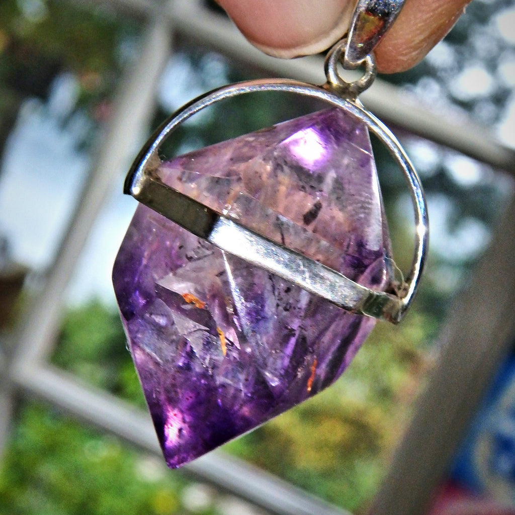 Jelly Purple Brilliance DT Super 7 (Melody Stone) Sterling Silver Pendant Partially Polished (Includes Silver Chain) - Earth Family Crystals