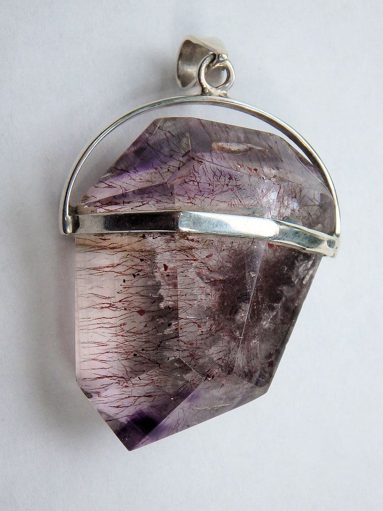 Pretty Inclusions! Chunky Super 7 (Melody Stone) Partially Polished Pendant in Sterling Silver (Includes Silver Chain) - Earth Family Crystals
