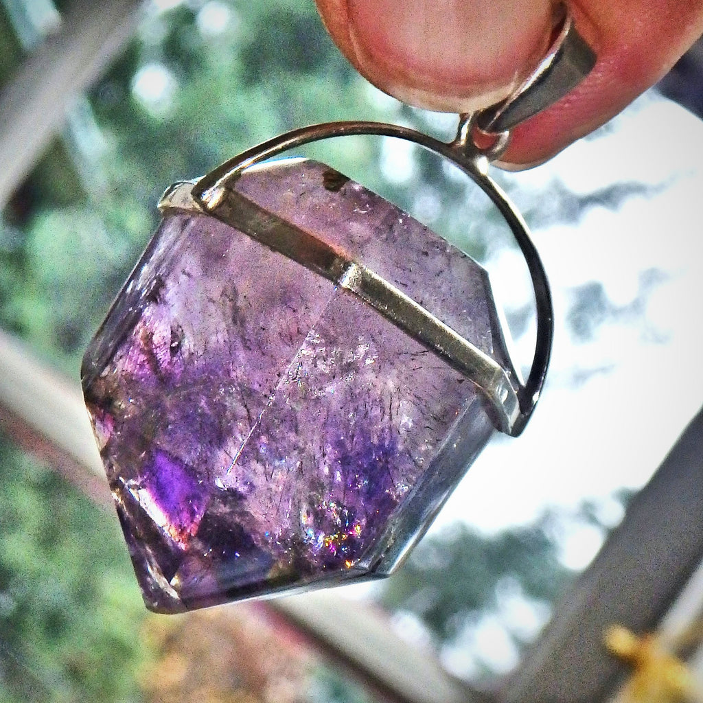 Chunky Grape Purple Super 7 (Melody Stone) Pendant With Caves in Sterling Silver (Includes Silver Chain)1 - Earth Family Crystals