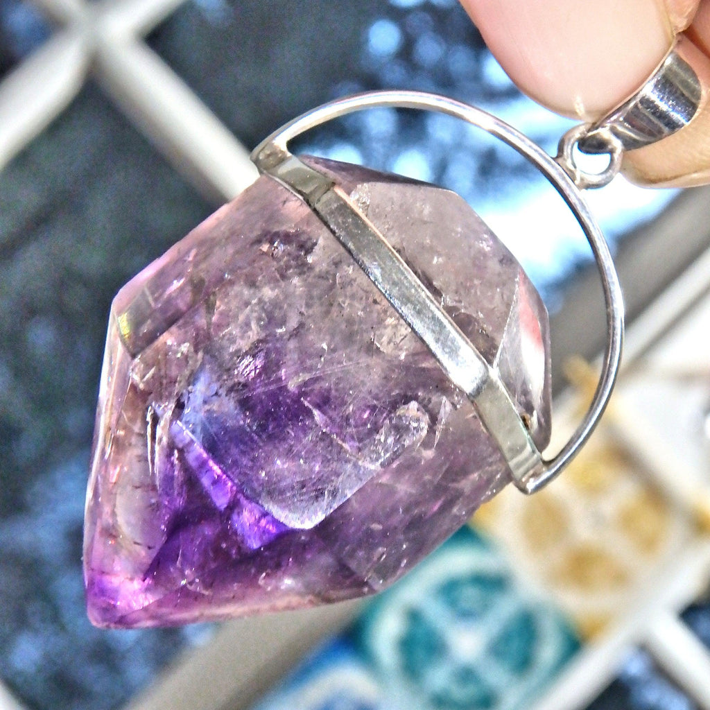 RESERVED For Hestelle.B~ Deep Purple Phantoms Chunky Super 7 (Melody Stone) Pendant in Sterling Silver (Includes Silver Chain) - Earth Family Crystals