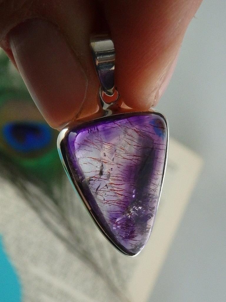 Fabulous Purple Super 7 Shield Gemstone Pendant  In Sterling Silver (Includes Silver Chain) - Earth Family Crystals