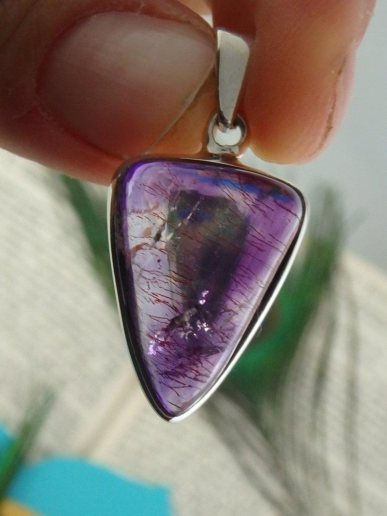 Fabulous Purple Super 7 Shield Gemstone Pendant  In Sterling Silver (Includes Silver Chain) - Earth Family Crystals