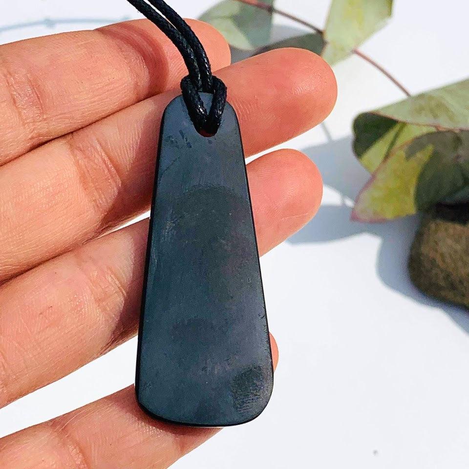 EMF Protective Black Shungite Pendant on Adjustable Cotton Cord - Earth Family Crystals