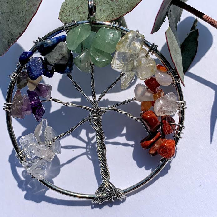 7 Stone Chakra Tree of Life Wire Wrapped Pendant - Earth Family Crystals