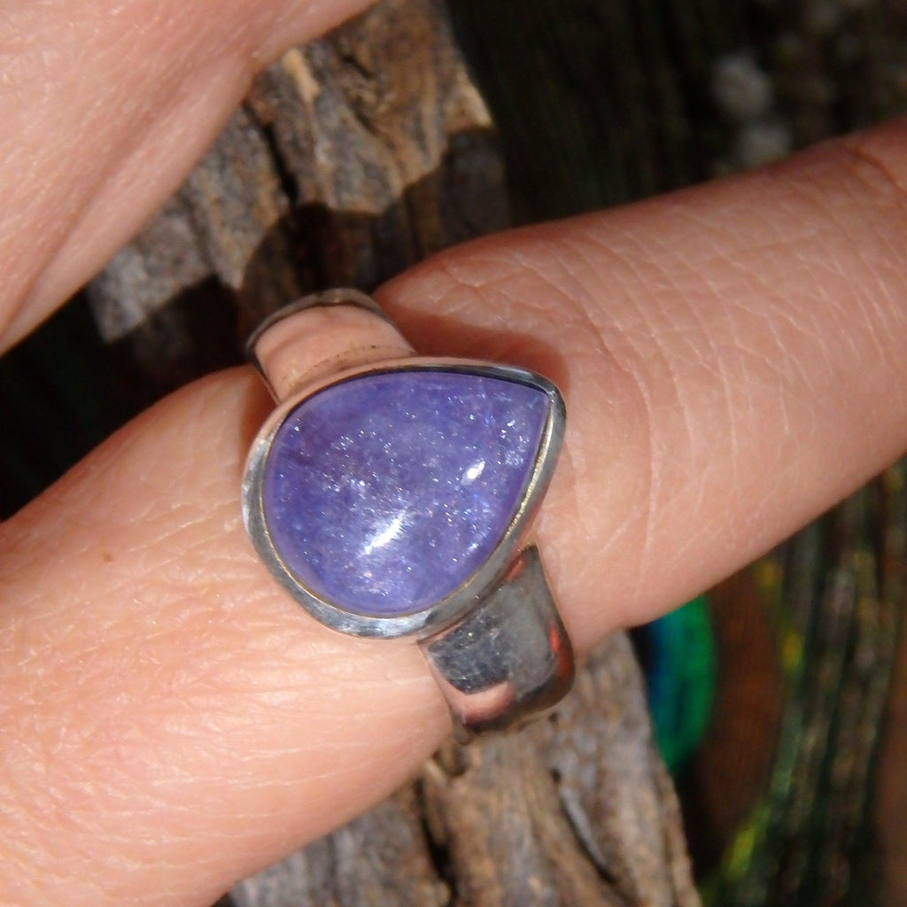 Gorgeous Raindrop Purple Tanzanite Gemstone Ring in Sterling Silver (Size 8.5) - Earth Family Crystals
