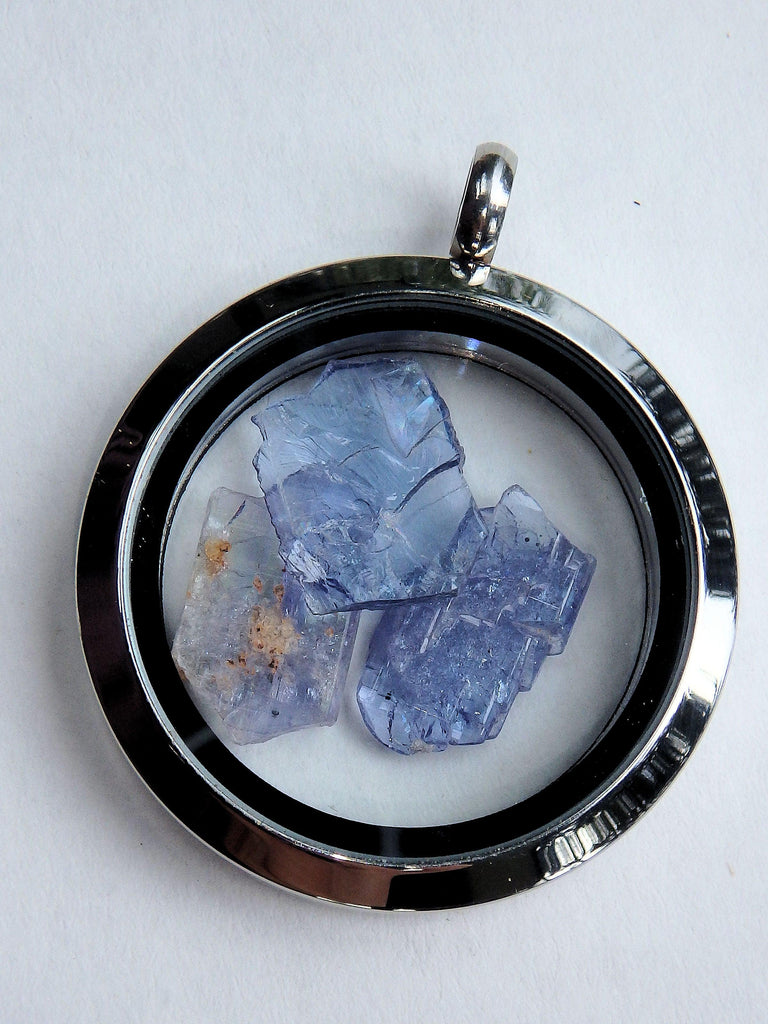 Floating Gemmy Tanzanite Natural Crystals in Stainless Steel Locket Style Pendant (Includes Silver Chain) - Earth Family Crystals