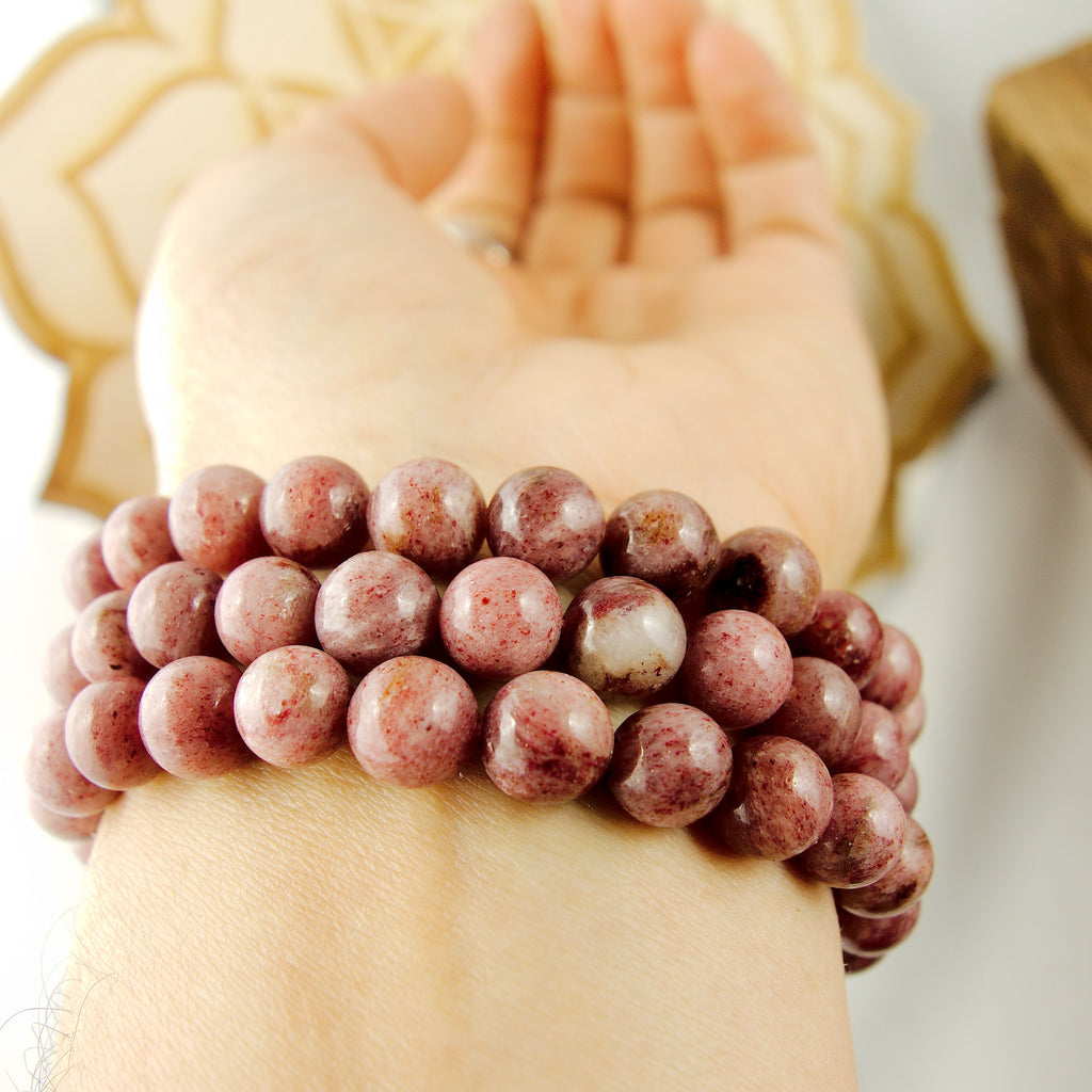 Gorgeous & Rare Greenland Thulite Rounded Bead Bracelet on Stretchy Cord - Earth Family Crystals