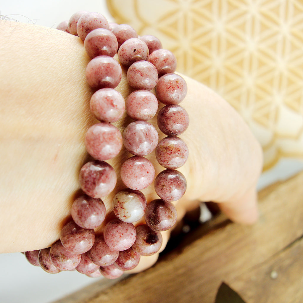 Gorgeous & Rare Greenland Thulite Rounded Bead Bracelet on Stretchy Cord - Earth Family Crystals