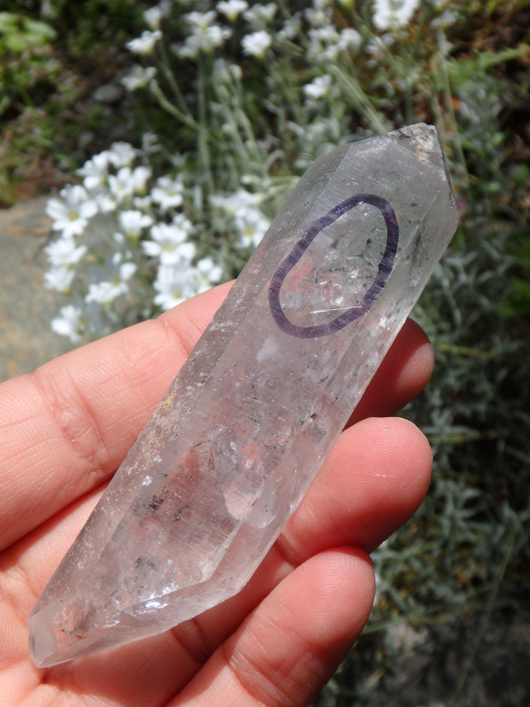 Moving Black Fragmant Bubbles in DT Tibetan Quartz Point - Earth Family Crystals