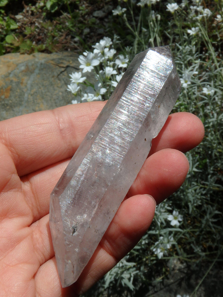 Moving Black Fragmant Bubbles in DT Tibetan Quartz Point - Earth Family Crystals