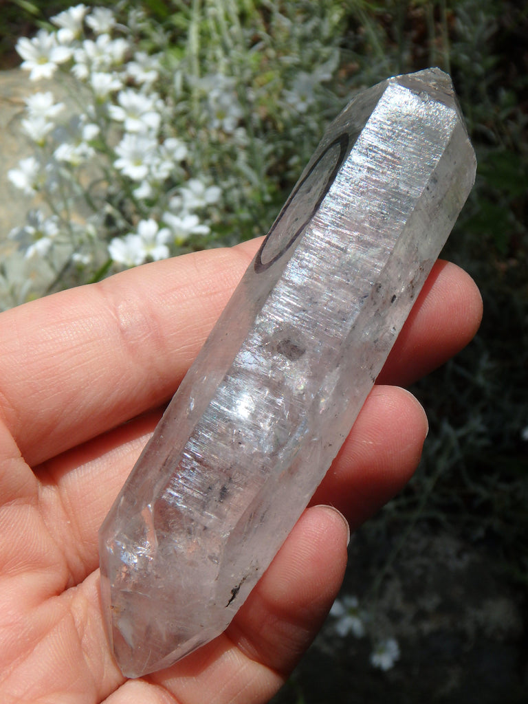 Moving Black Fragmant Bubbles in DT Tibetan Quartz Point - Earth Family Crystals