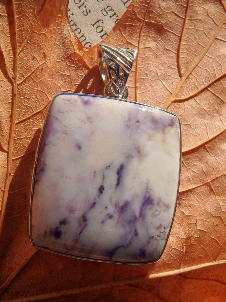 Large Tiffany Stone White & Pastel Purple Patterns Pendant in Sterling Silver (Includes Silver Chain) - Earth Family Crystals