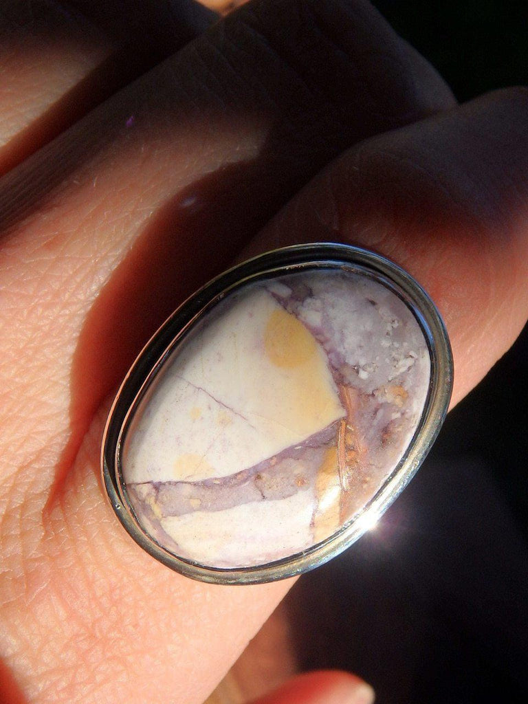 Creamy White & Pastel Purple Patterns Tiffany Stone Ring in Sterling Silver (Size 8.5) - Earth Family Crystals