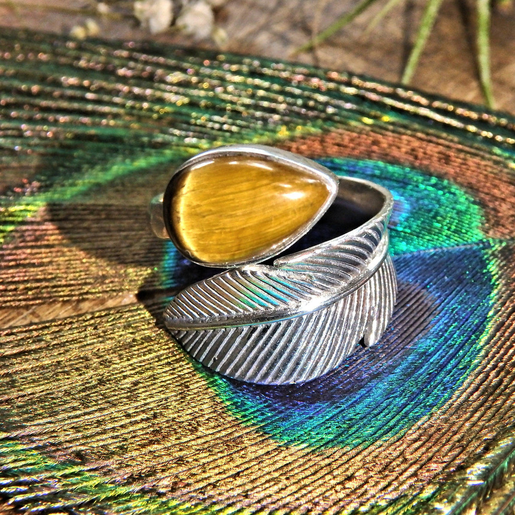 Stunning Tiger Eye Leaf Pattern Sterling Silver Ring (Adjustable Size 7-9) - Earth Family Crystals