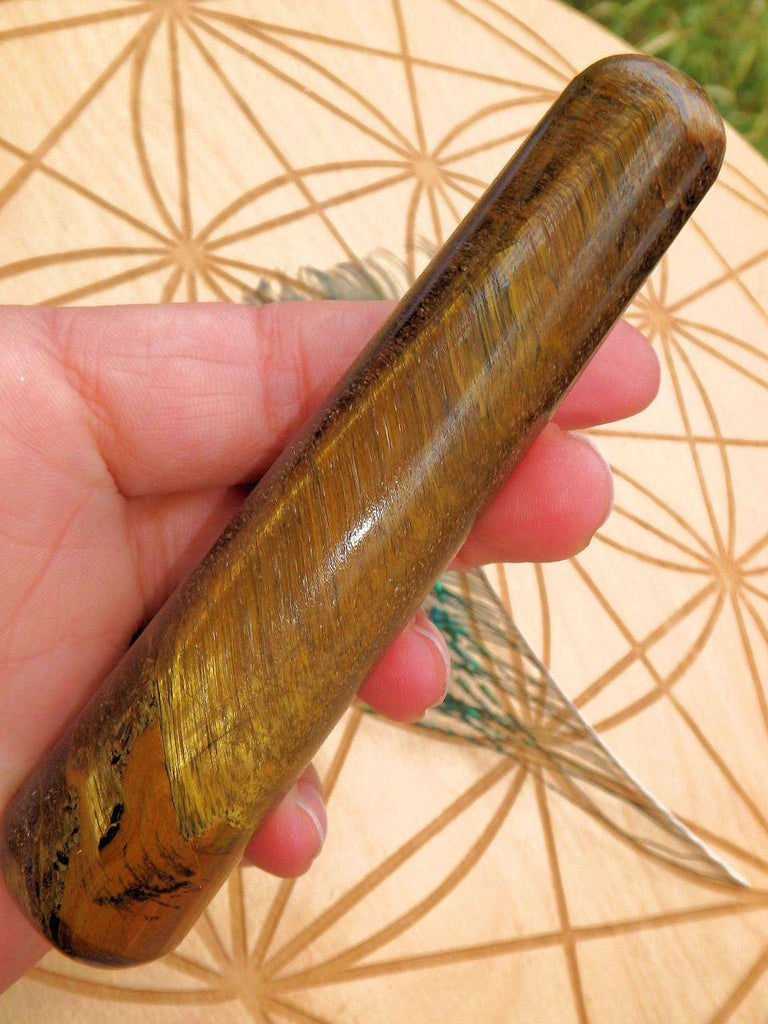 Captivating Golden Sheen Tiger Eye Wand Carving 2 - Earth Family Crystals