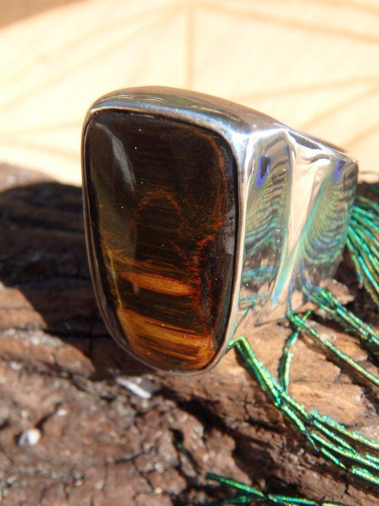 Custom Crafted~ Chunky Golden Tiger Eye Gemstone Ring In Sterling Silver (Size 9) - Earth Family Crystals