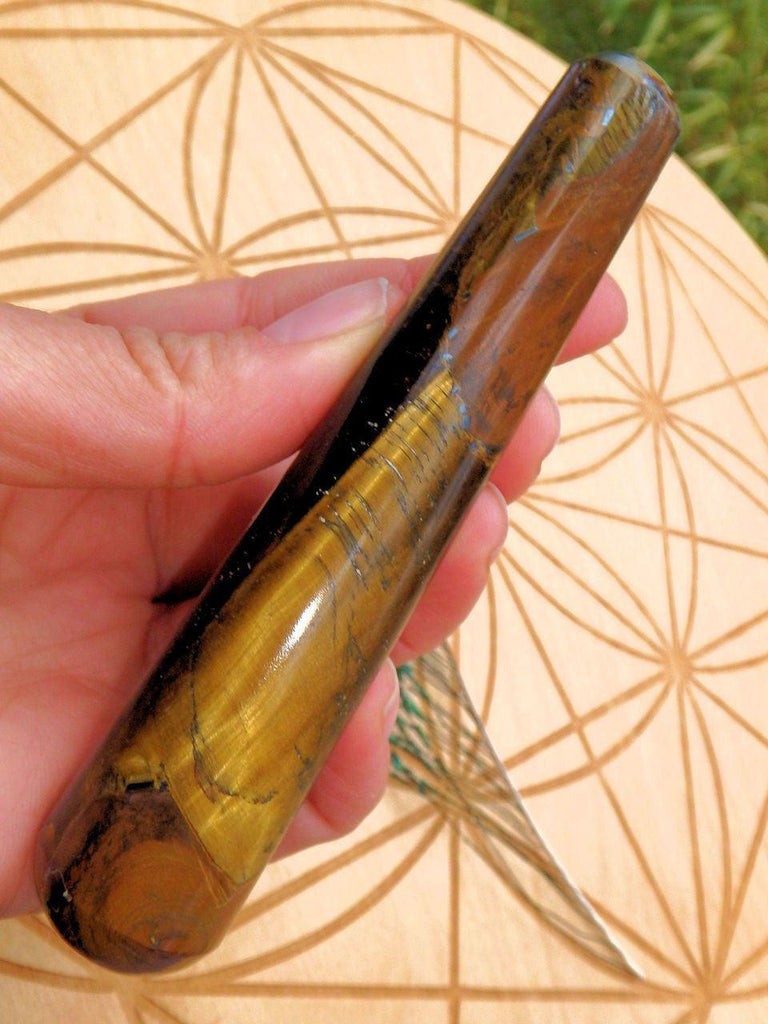 Captivating Golden Sheen Tiger Eye Wand Carving 3 - Earth Family Crystals